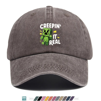 "Block-Based Game" Creeper Print Baseball Cap Fun English "CREEPIN' IT REAL