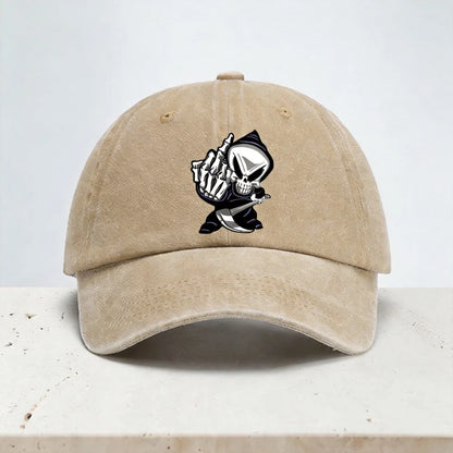 Skull Middle Finger Print Baseball Cap