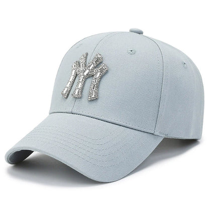 Women Cotton Solid Color Baseball Cap Men Classic Retro Diamond Letters