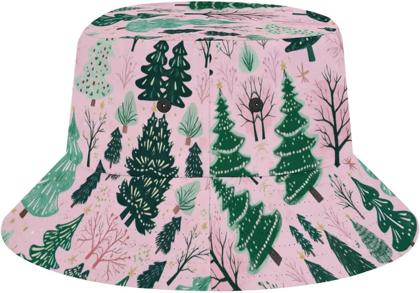 Bucket Hat  Pink Green Xmas Tree Bucket Hats Christmas Forest Trees