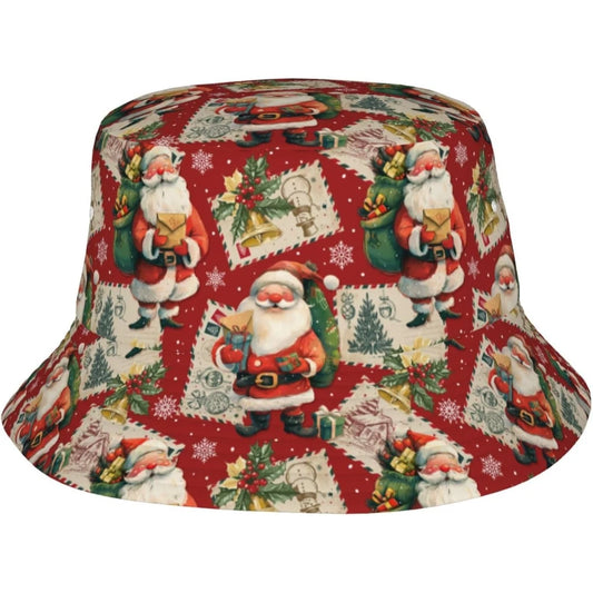 Retro Poster Merry Christmas Bucket Hats for Women Men Xmas Fisherman Hat