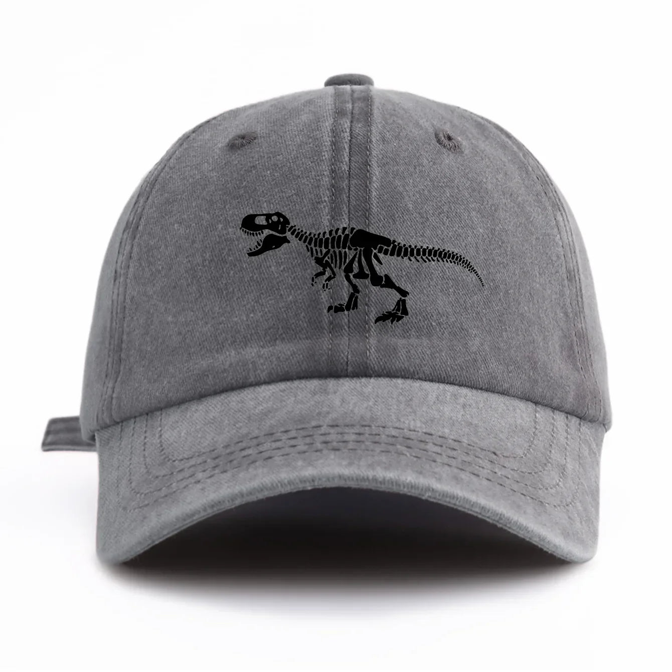 Black T. Rex Print Washed Baseball Cap For Adults
