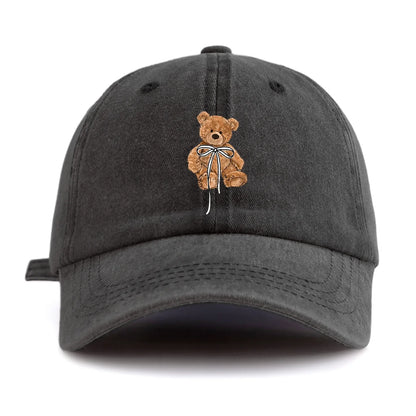 Bow Bear Print Washed Baseball Cap For Adults