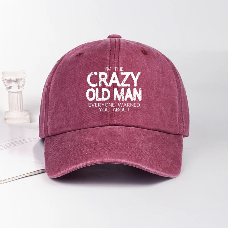 Funny "Crazy Old Man" Print Washed Baseball Cap