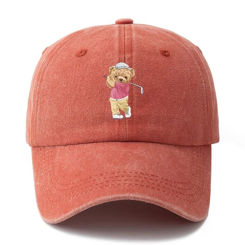 Playful Bear Print Vintage-Washed Cotton Baseball Hat