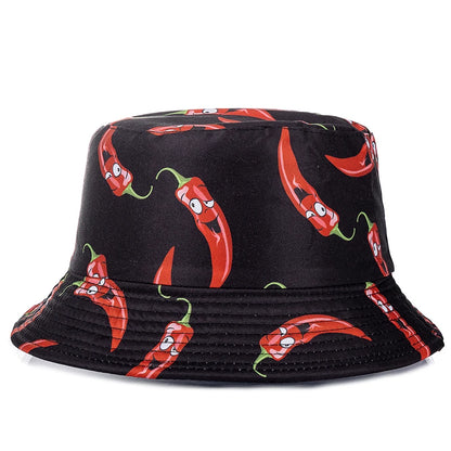 Unisex Bucket Hats Summer Double-Sided Wear Fruit Printing Men Women