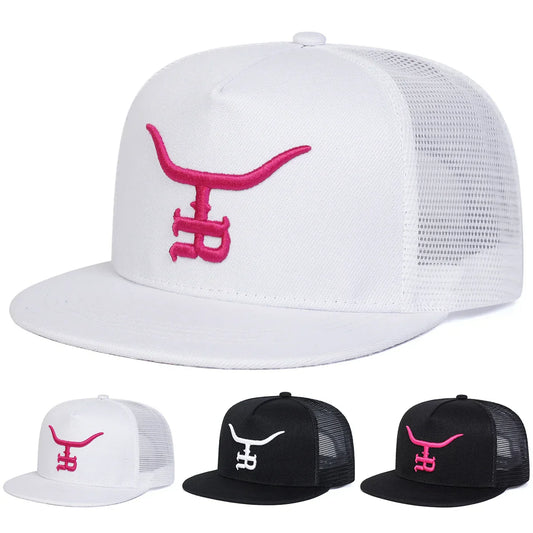 Unisex R Letter Bull Head Embroidery Hip-hop Net Hats