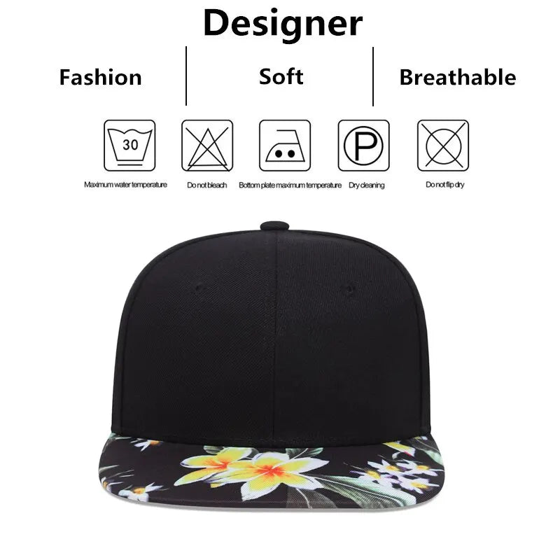 New Fashion Hip Hop Flower Hat Brim Colorful Pattern Baseball Cap Snapback Cap