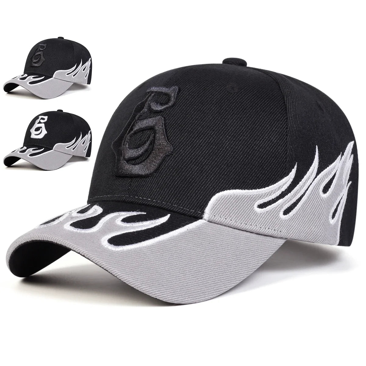 Unisex Flame Embroidery Letter Baseball Caps