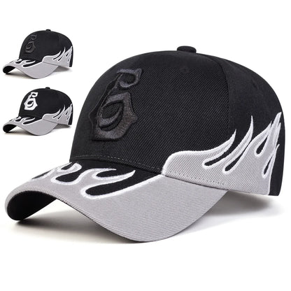 Unisex Flame Embroidery Letter Baseball Caps