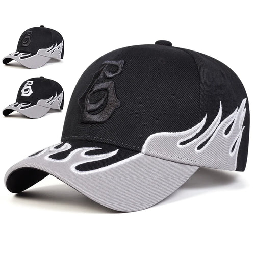 Unisex Flame Embroidery Letter Baseball Caps