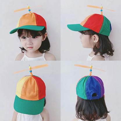 Boys Girls Rainbow Baseball Cap Bamboo Dragonfly Helicopter Propeller Adventure