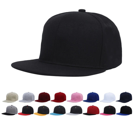 Solid Color Flat Brim Adjustable Hip Hop Men Snapback Cap