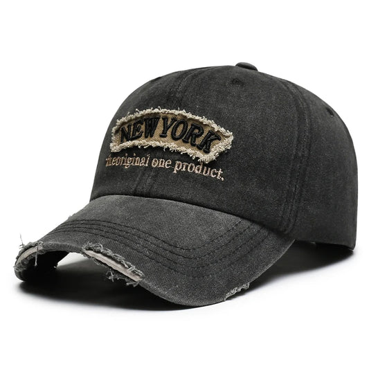 Vintage Distressed Hole Embroidery Letter Denim Baseball Cap