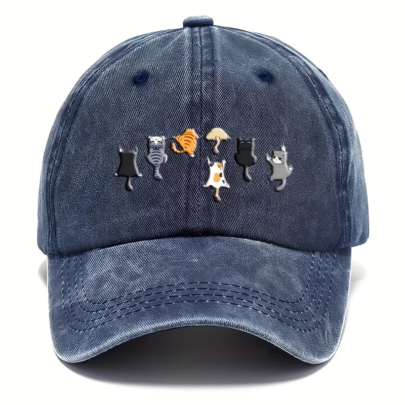 Trendy Cute Cat Print Washed Vintage Soft Top Sunshade Baseball Cap