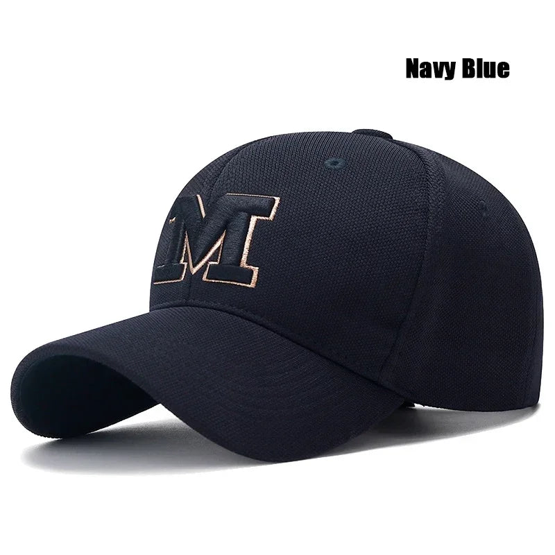 M Letter Gold Thread Embroidery Elastic Pineapple Cloth Material Thick and Durable High Quality Baseball Cap