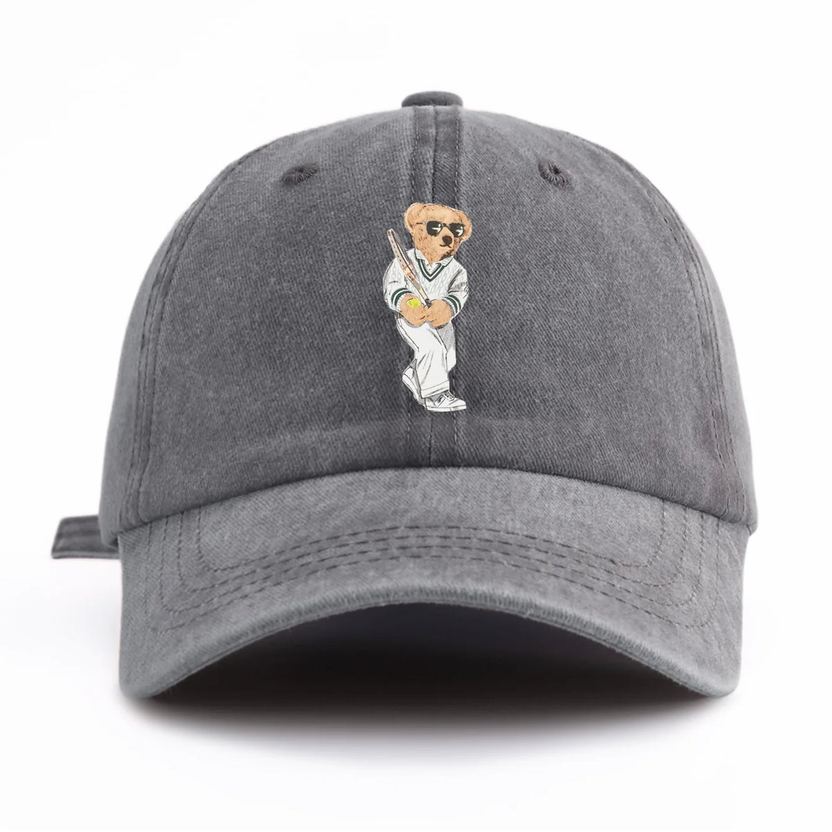 Baseball Bear Print Washed Baseball Cap