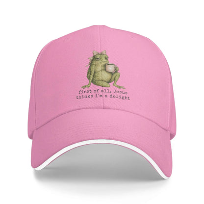First of All Jesus Thinks I'm A Delight Frog Meme Baseball Caps