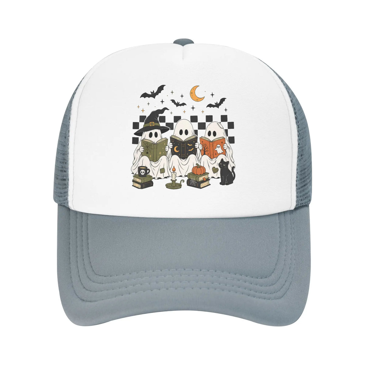 Halloween Ghost Reading Books Witch Cat Baseball Caps