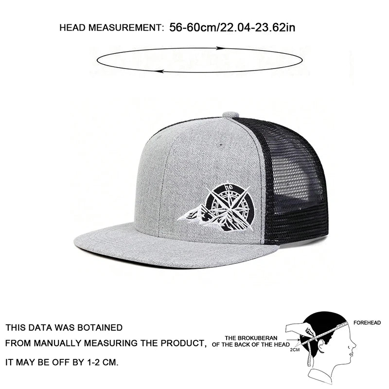 Unisex Compass Mountain Embroidery Hip-hop Hats Snapback Cap Baseball Caps Sunscreen Hat