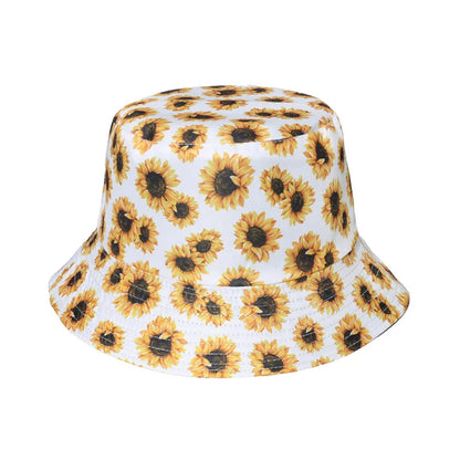 Fashion Women Sunflower Print Cotton Bucket Hats