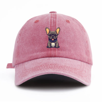Bulldog Print Washed Baseball Cap For Adults