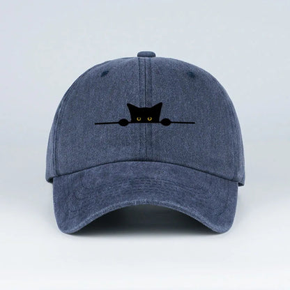 Retro Cartoon Cat Print Washed Baseball Cap