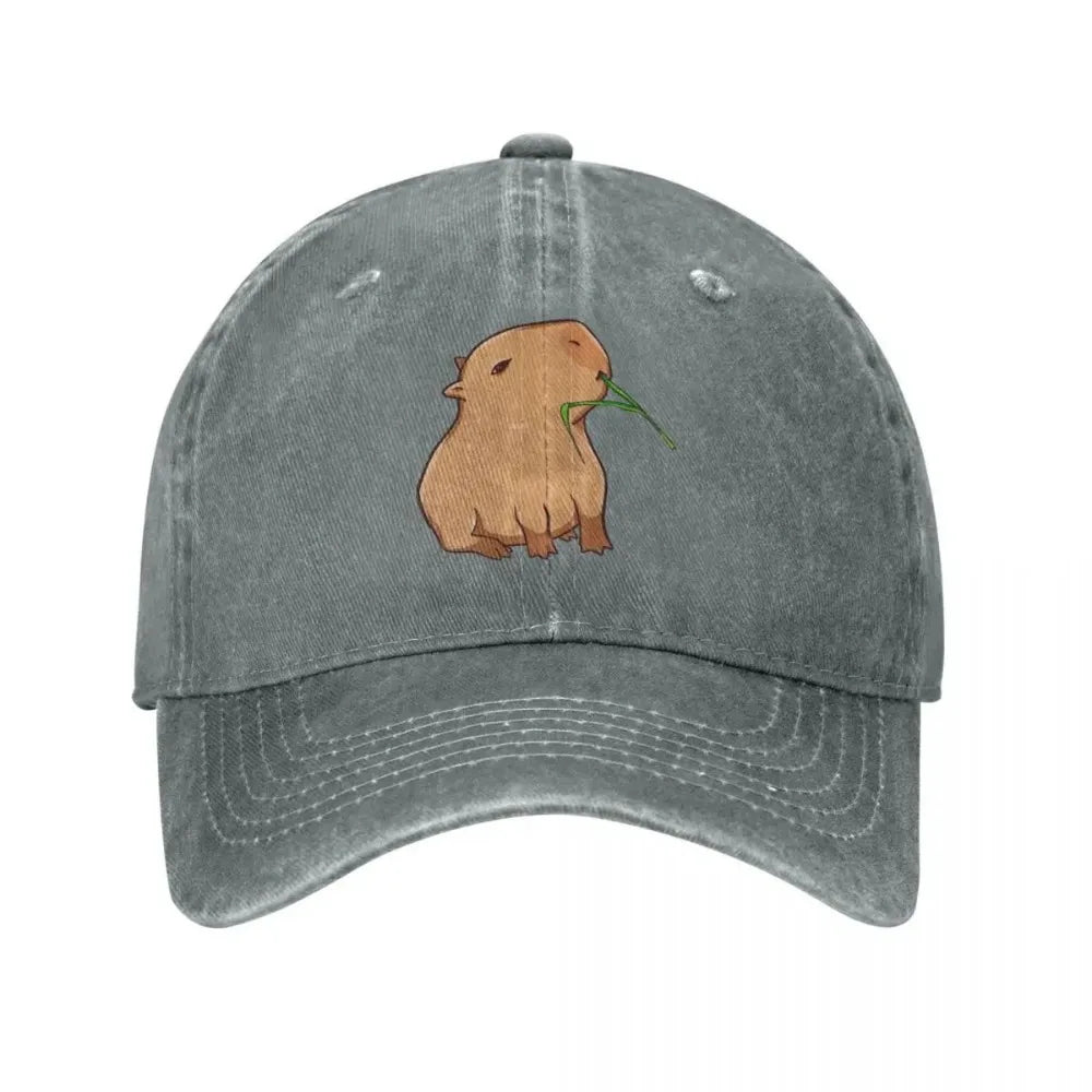Vintage Capybara with A Leaf Eat Your Greens Baseball Caps