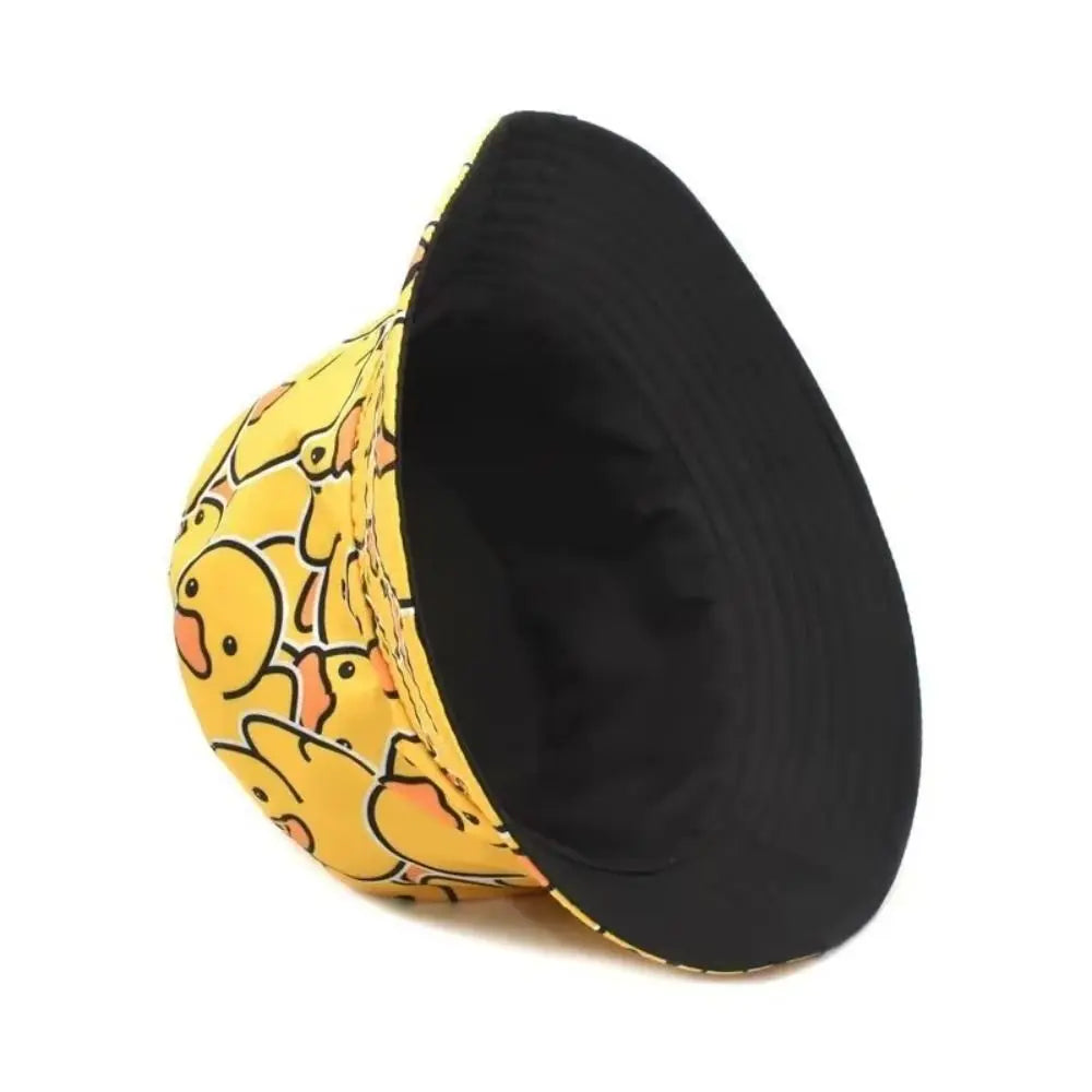 Double Sided Yellow Duck Bucket Hat Fisherman's Hat Yellow Duck Pattern Versatile Style