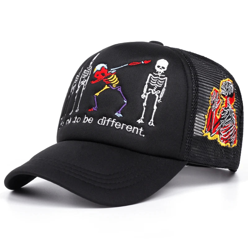 Five Skeleton Side Prayer Embroidery Trendy Retro Hip Hop Hat Men Baseball Hat