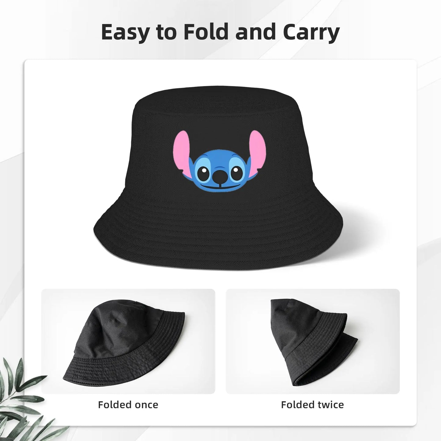 Vocation Getaway Headwear Smiley Stitch Cute Anime Bucket Hat Fashion Women