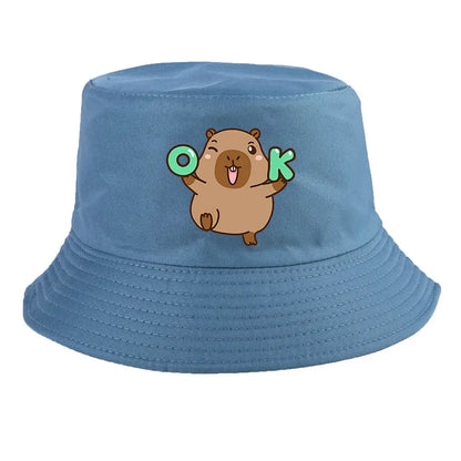 Summer Spring Ladies Cotton Korean Casual  Sunprotection Capybara Bucket Hat