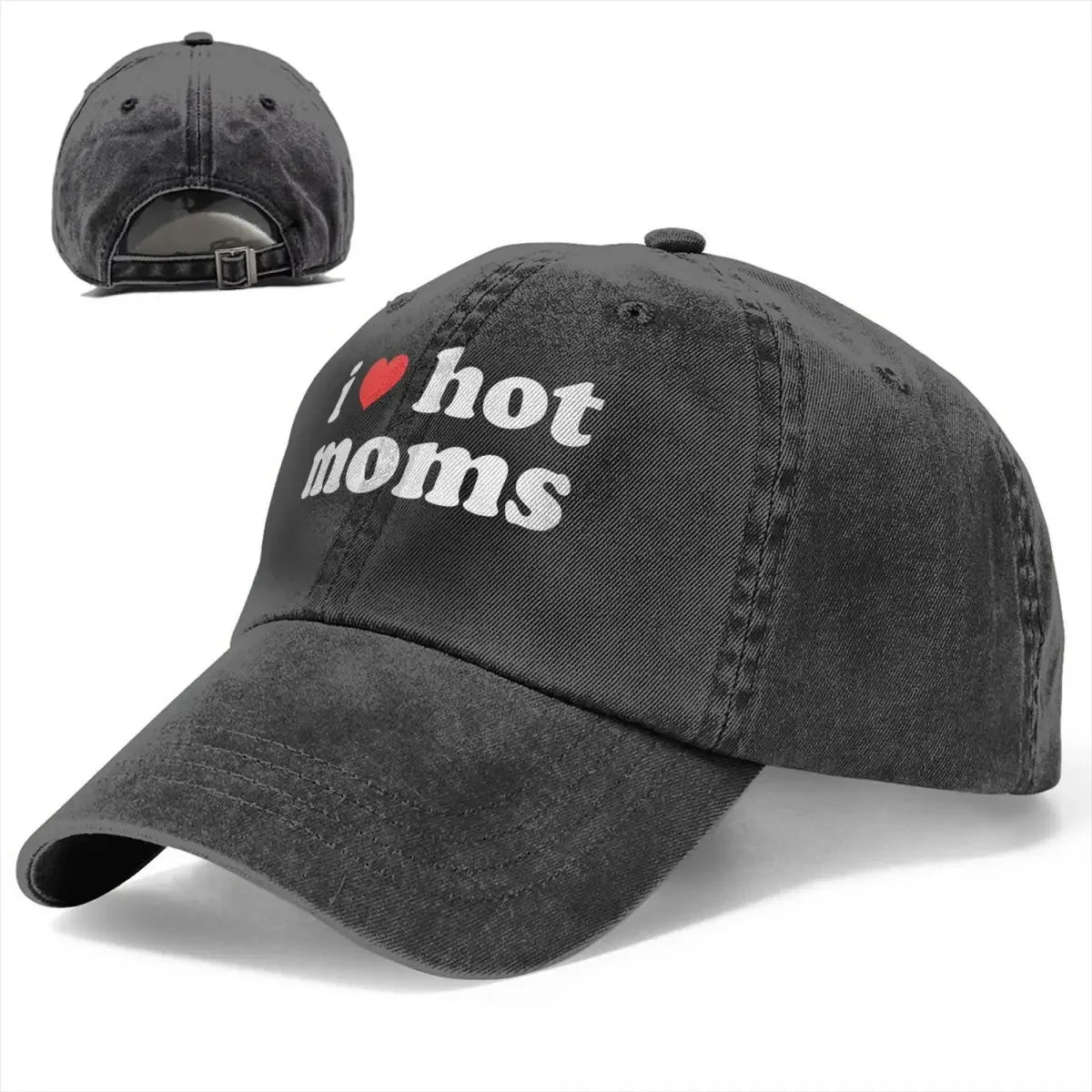 I Love Hot Moms Red Heart Baseball Caps
