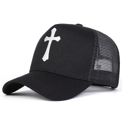 Unisex Cross Embroidery Baseball Net Caps