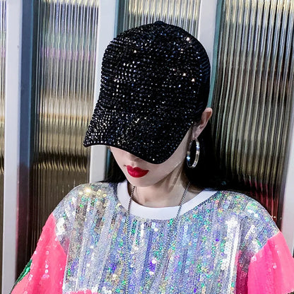 Baseball Cap Women Full Rhinestone Beads Mesh Cap Street Fashion