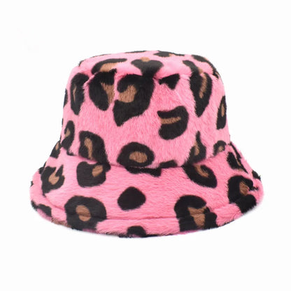 Winter Bucket Hat Women's Fashion Leopard Panama Warm Hat For Women