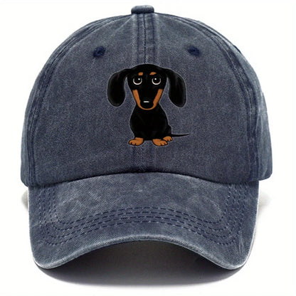 Retro Washed Baseball Cap With Dachshund Print