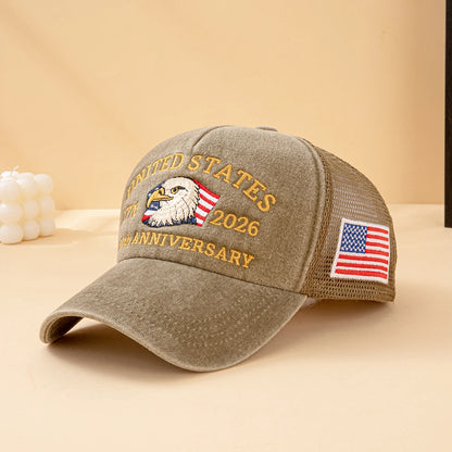 United States 250th Anniversary 1776-2026 Bald Eagle Embroidered Washed Mesh Baseball Cap