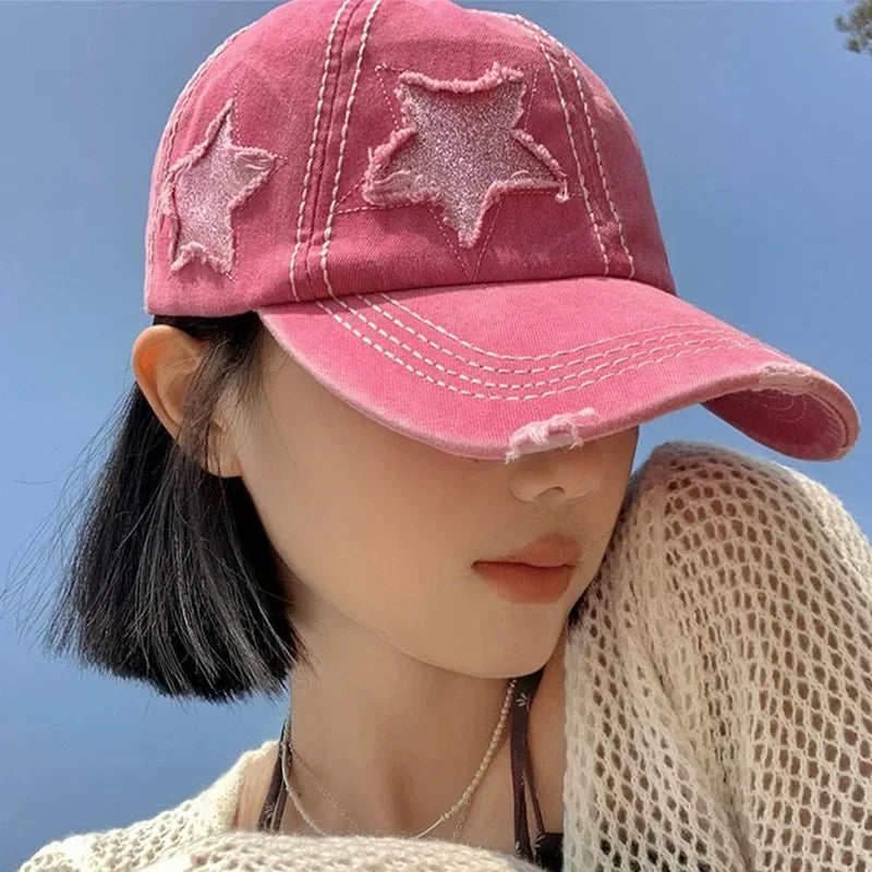 Retro Star Washed Denim Hole star Baseball Cap