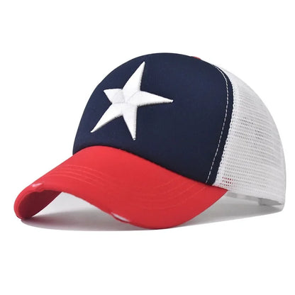 New Style Unisex Adjustable Mesh Cap Casual Plain Embroidery Five-Star Cotton Baseball Cap For Women Men