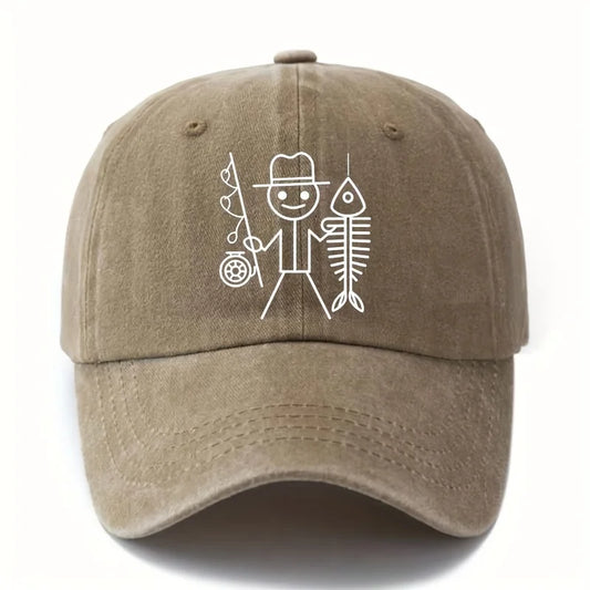 Printed Cartoon Man Fishing Baseball Cap