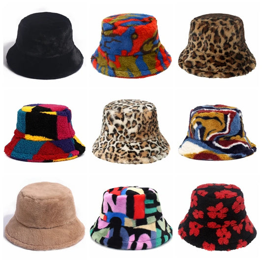 Winter Bucket Hat Women's Fashion Leopard Panama Warm Hat For Women