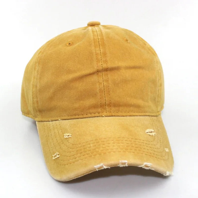 Solid Distressed Perforated Mesh Washed Baseball Cap