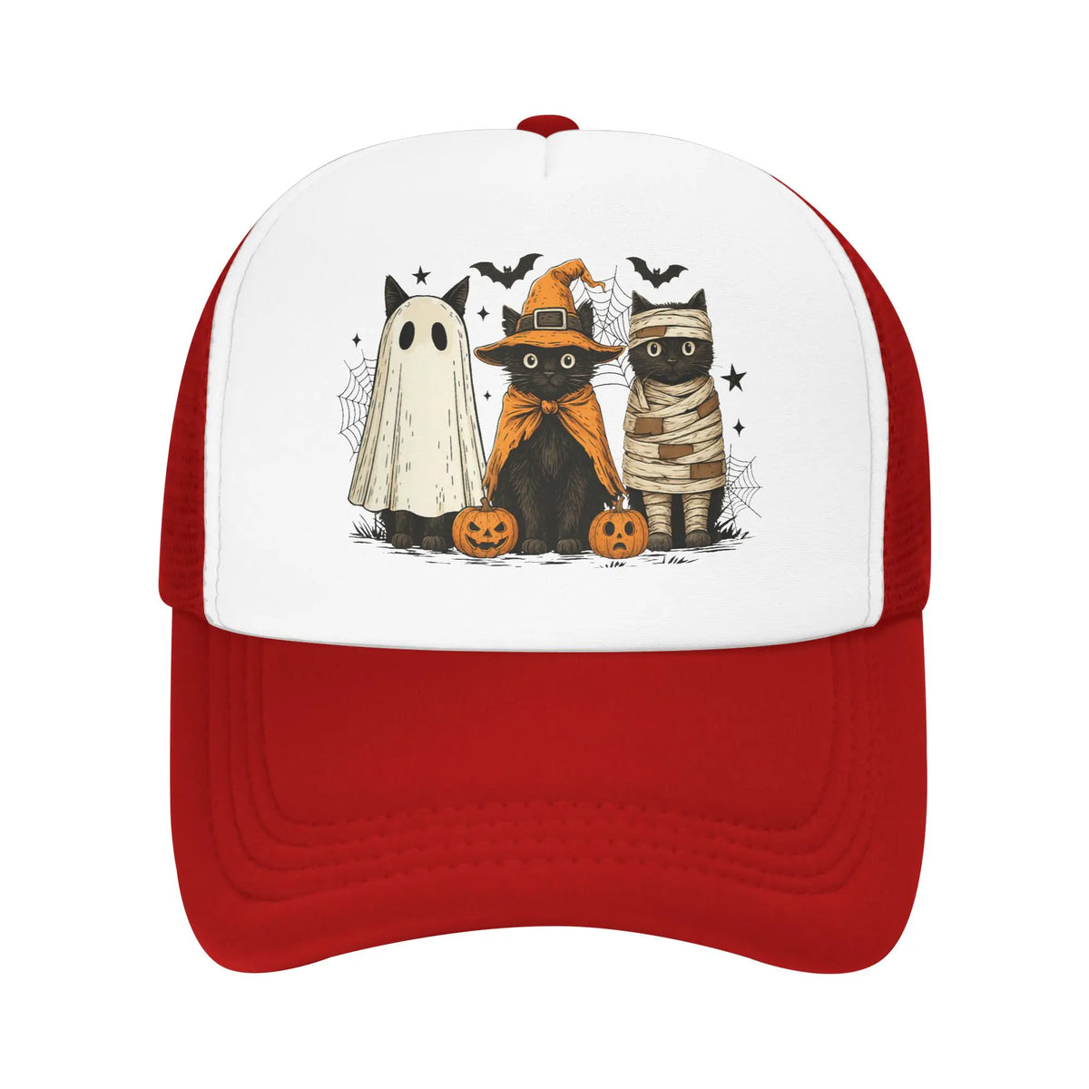 Retro Black Cat Witch Scary Halloween Pumpkin Baseball Cap