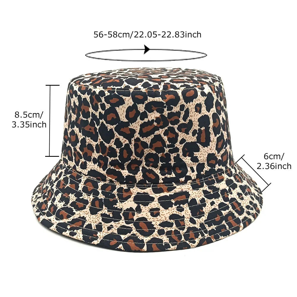 Outing Sun-Proof Hat Reversible Leopard Print Bucket Hat