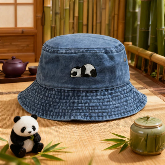 Washed Cotton Bucket Hat Beach Caps Panda Embroidery