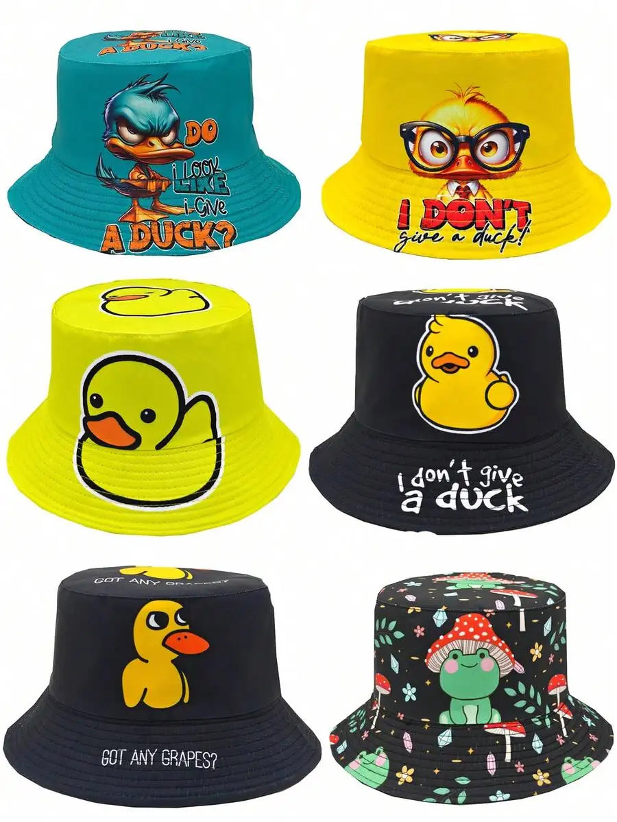 Casual Colorful Cartoon Duckling Print Bucket Hat