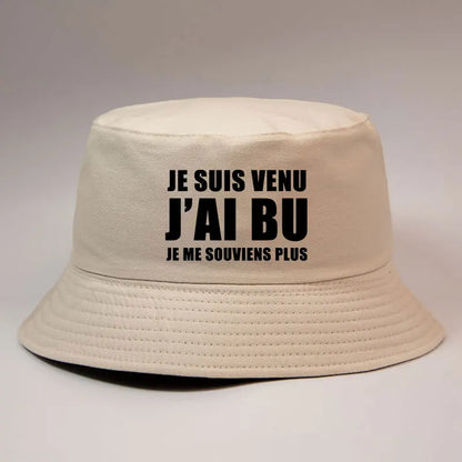 Trendy Je Suis Venu J'ai Bu Je Me Souviens Plus Print Reversible Bucket Hat