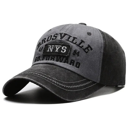 Four Seasons Men Baseball Cap Casual Distressed Cotton Letter Embroidered Cap Bent Brim Dome