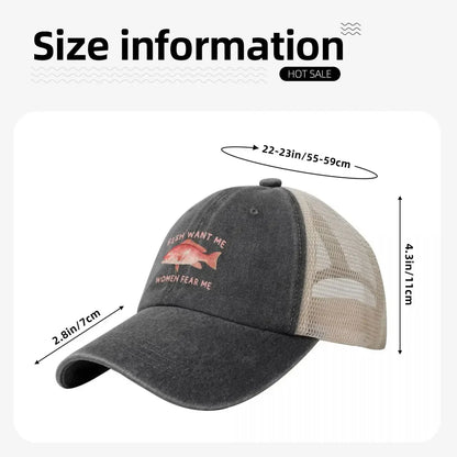 Fish Want Me Women Fear Me Cowboy Mesh Baseball Cap